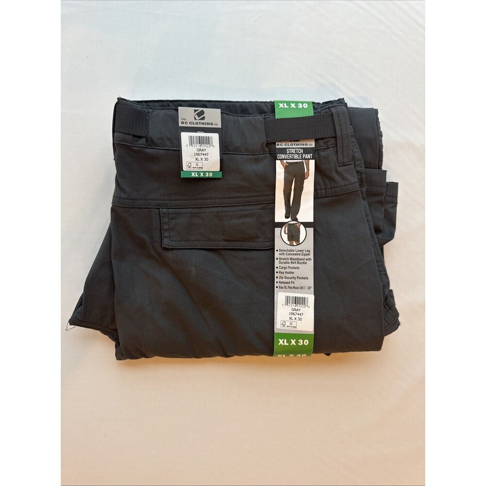 NEW BC Clothing Men's Convertible Stretch Cargo‎ Pants Shorts X Large x 30 Gray
